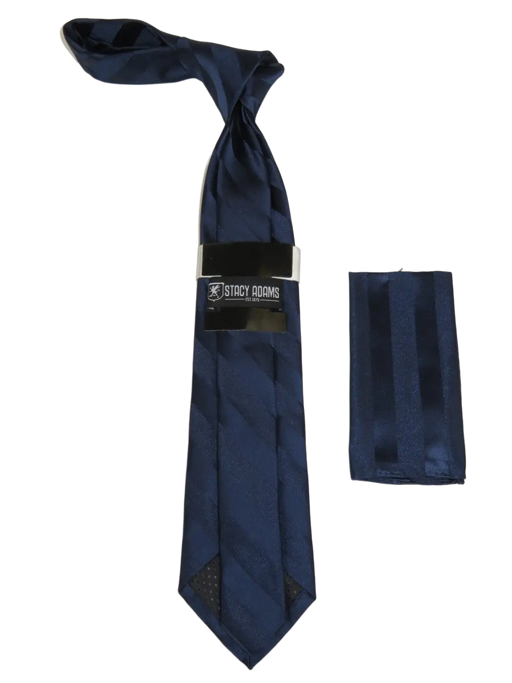 Men's Stacy Adams Tie and Hankie Set Fancy Woven Silky Satin #SAT137 Navy