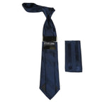 Men's Stacy Adams Tie and Hankie Set Fancy Woven Silky Satin #SAT137 Navy