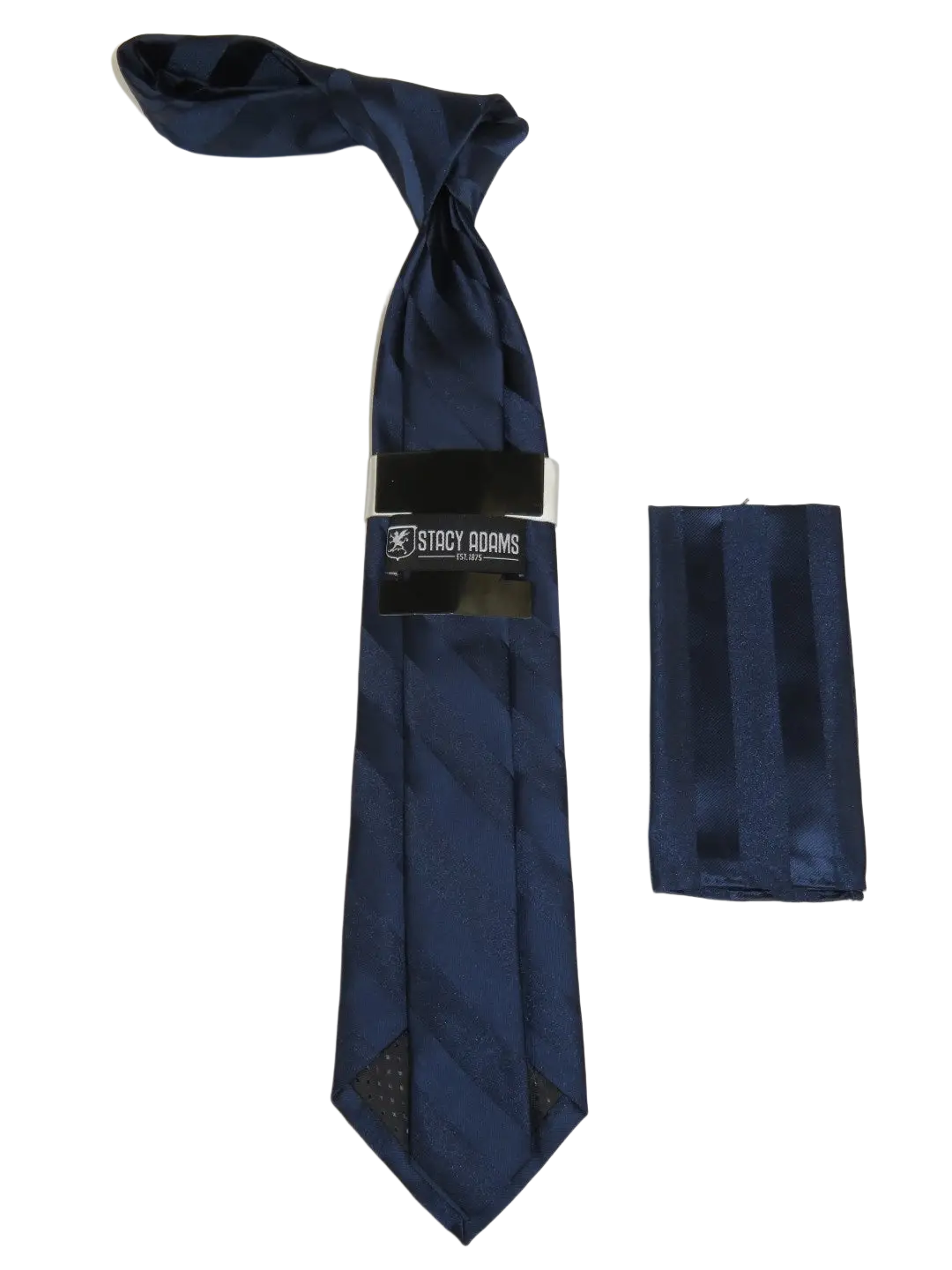 Men's Stacy Adams Tie and Hankie Set Fancy Woven Silky Satin #SAT137 Navy