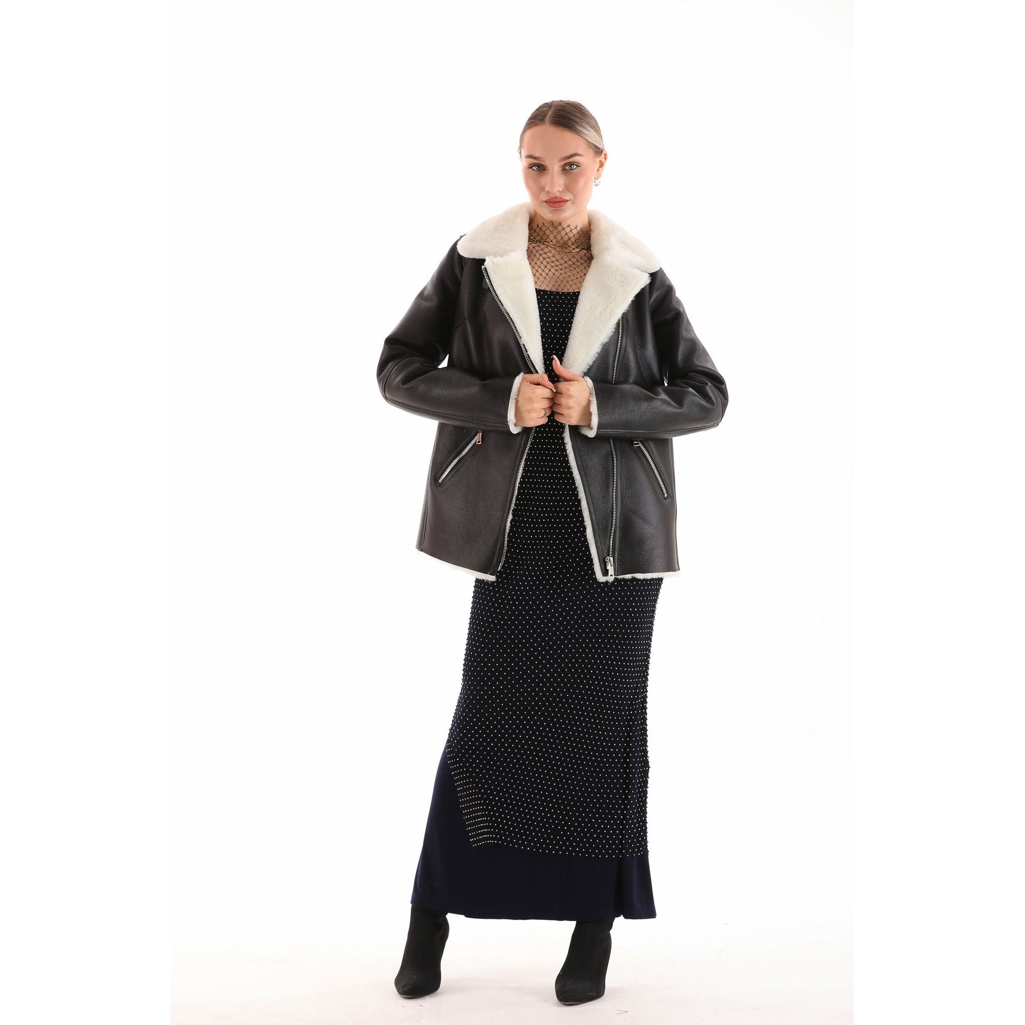 The Prague Black & White Leather Women Jacket
