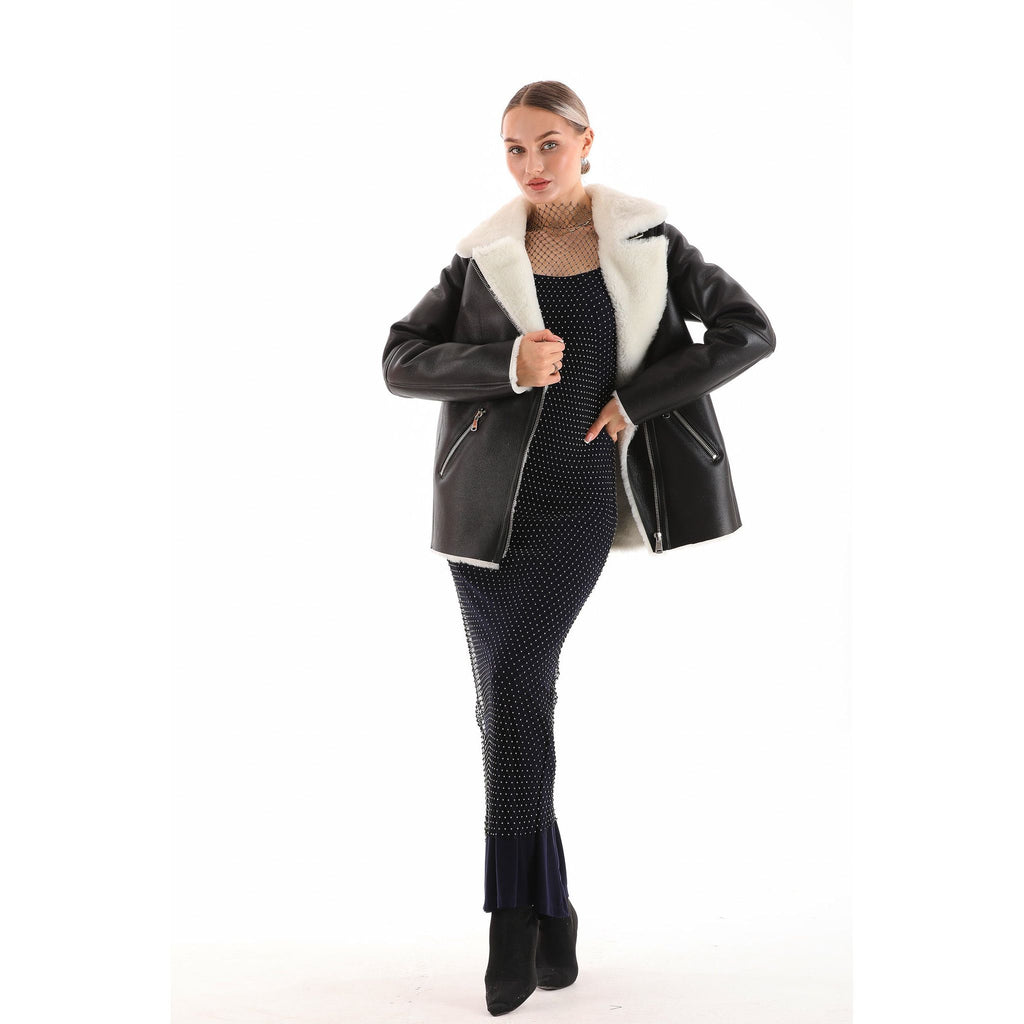 The Prague Black & White Leather Women Jacket
