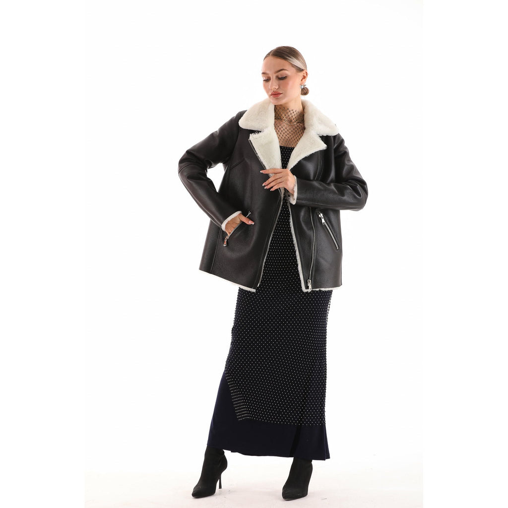 The Prague Black & White Leather Women Jacket
