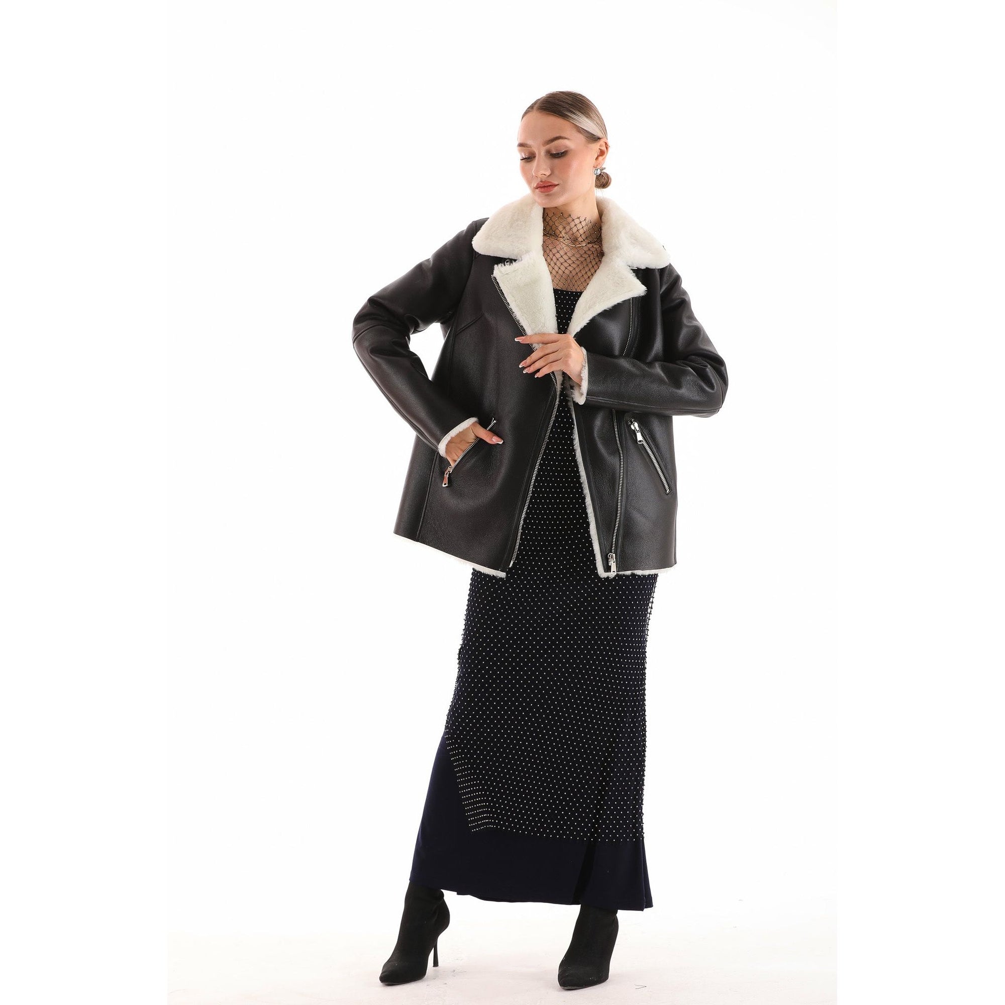 The Prague Black & White Leather Women Jacket