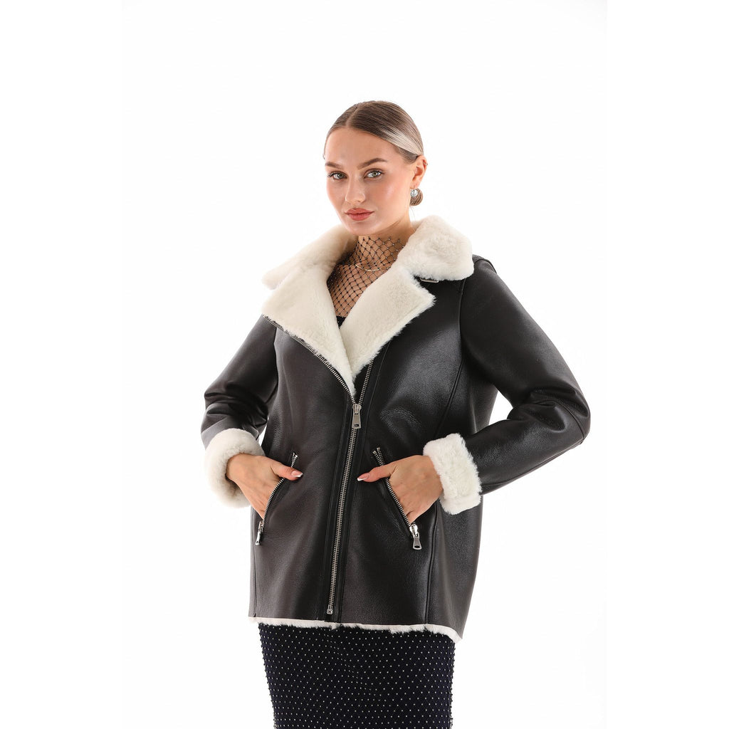 The Prague Black & White Leather Women Jacket