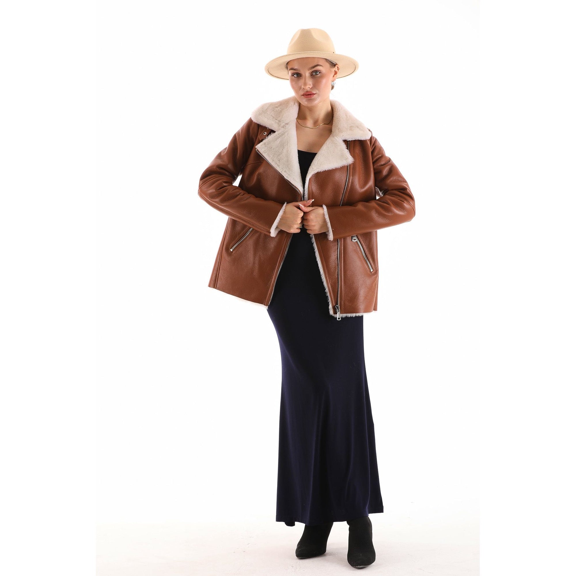 The Prague Tan Leather Women Jacket