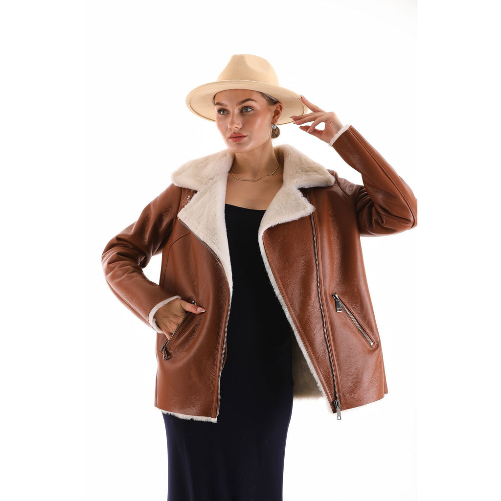 The Prague Tan Leather Women Jacket