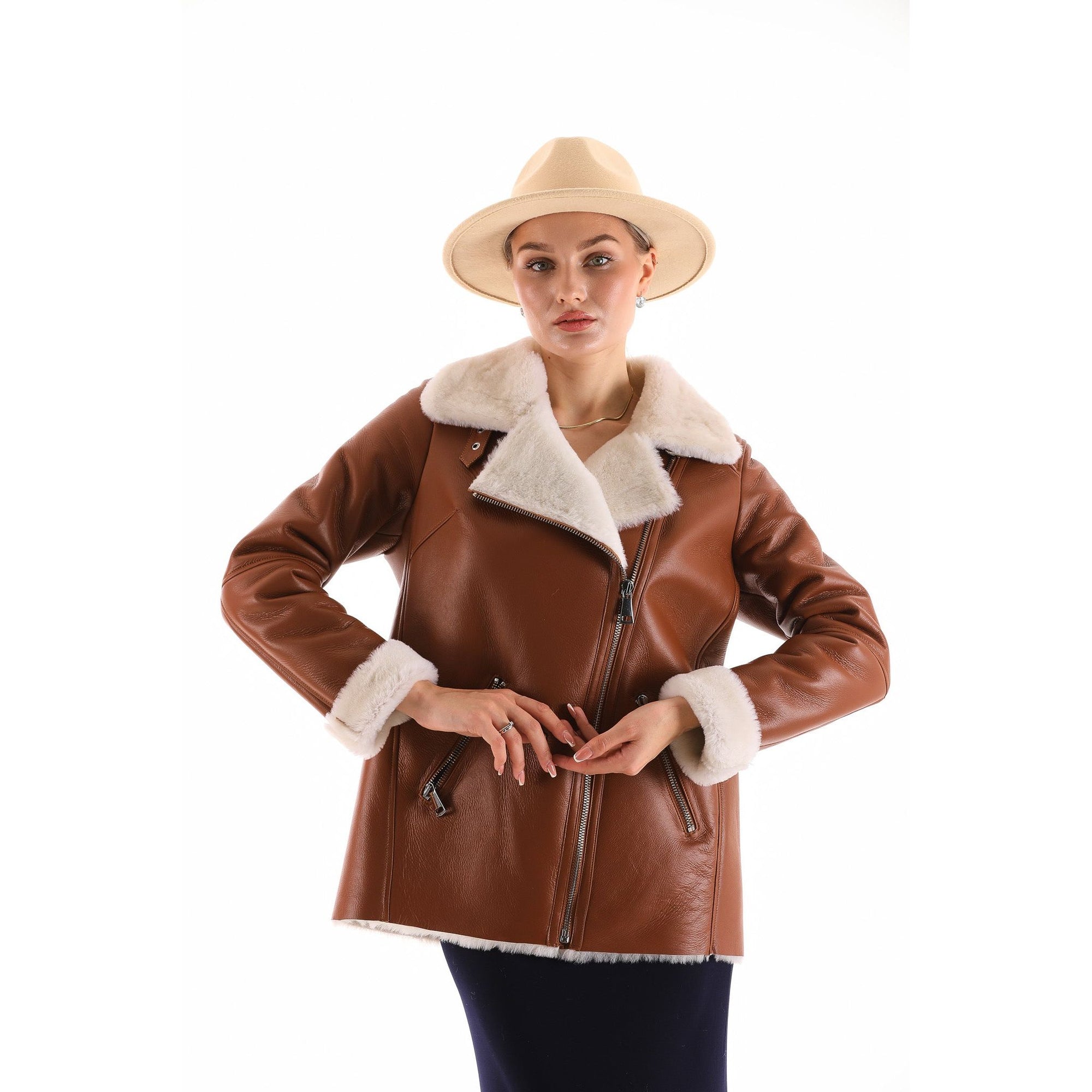The Prague Tan Leather Women Jacket
