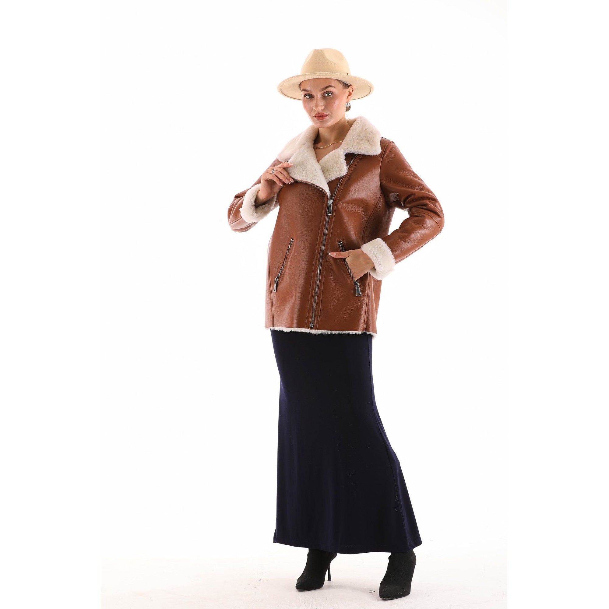 The Prague Tan Leather Women Jacket