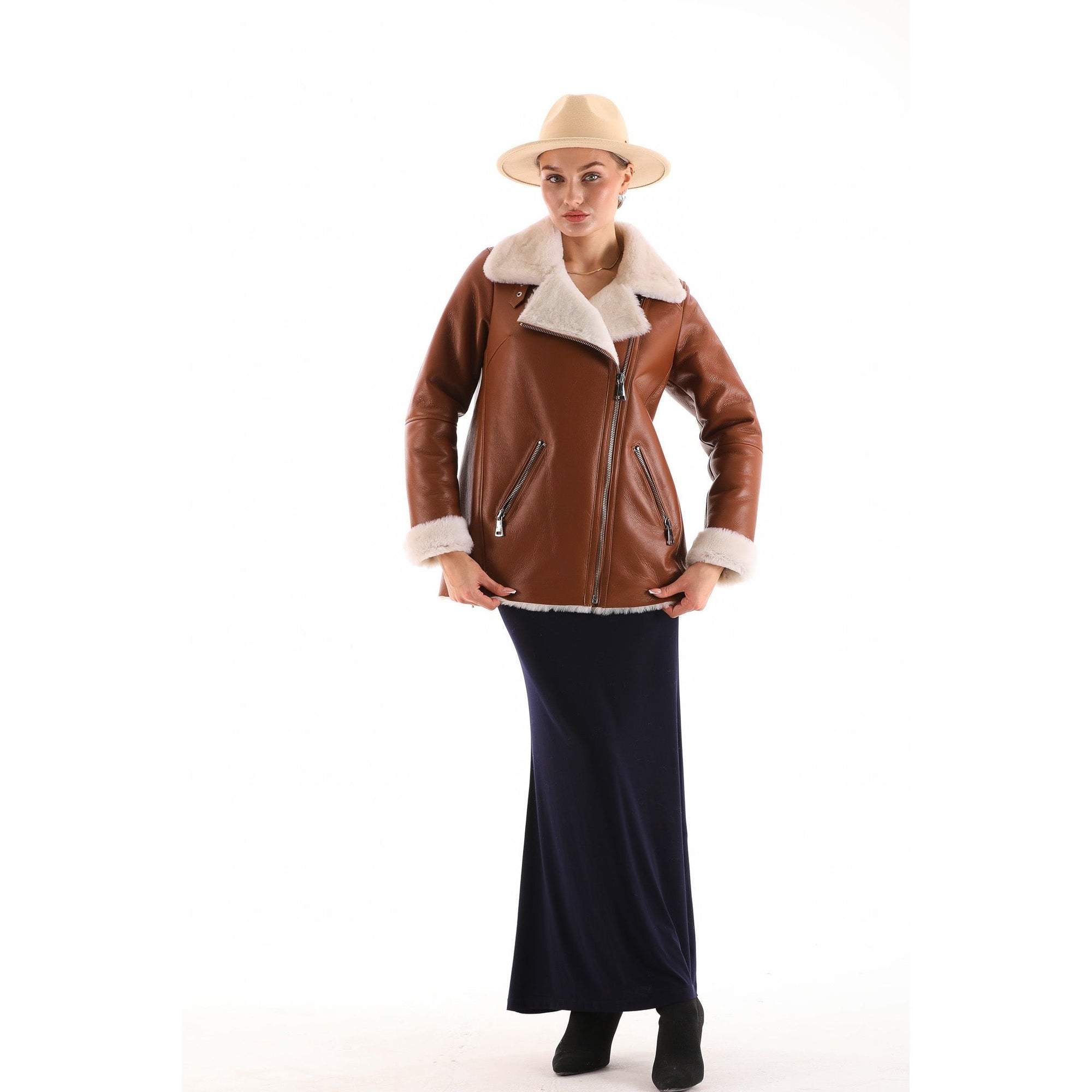The Prague Tan Leather Women Jacket