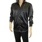 Men's Sports Shirt By Moderno Fancy Silky Satin Long Sleeves MJLS-143 Black