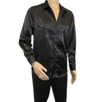 Men's Sports Shirt By Moderno Fancy Silky Satin Long Sleeves MJLS-143 Black