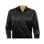Men's Sports Shirt By Moderno Fancy Silky Satin Long Sleeves MJLS-143 Black