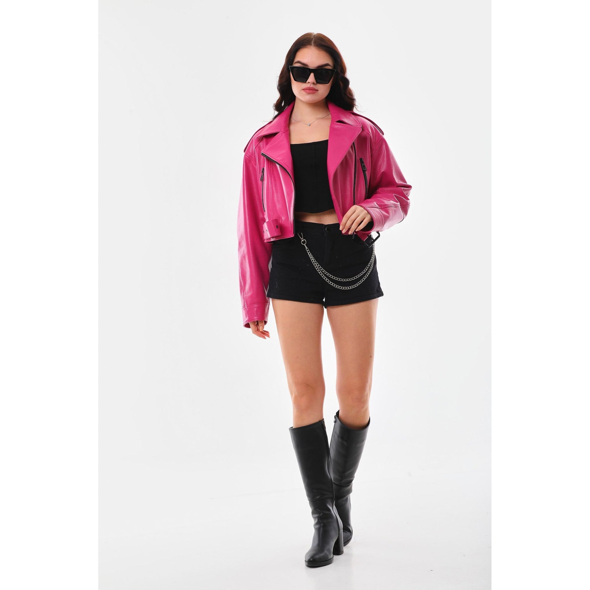The Blaze Fuchsia Leather Women Jacket