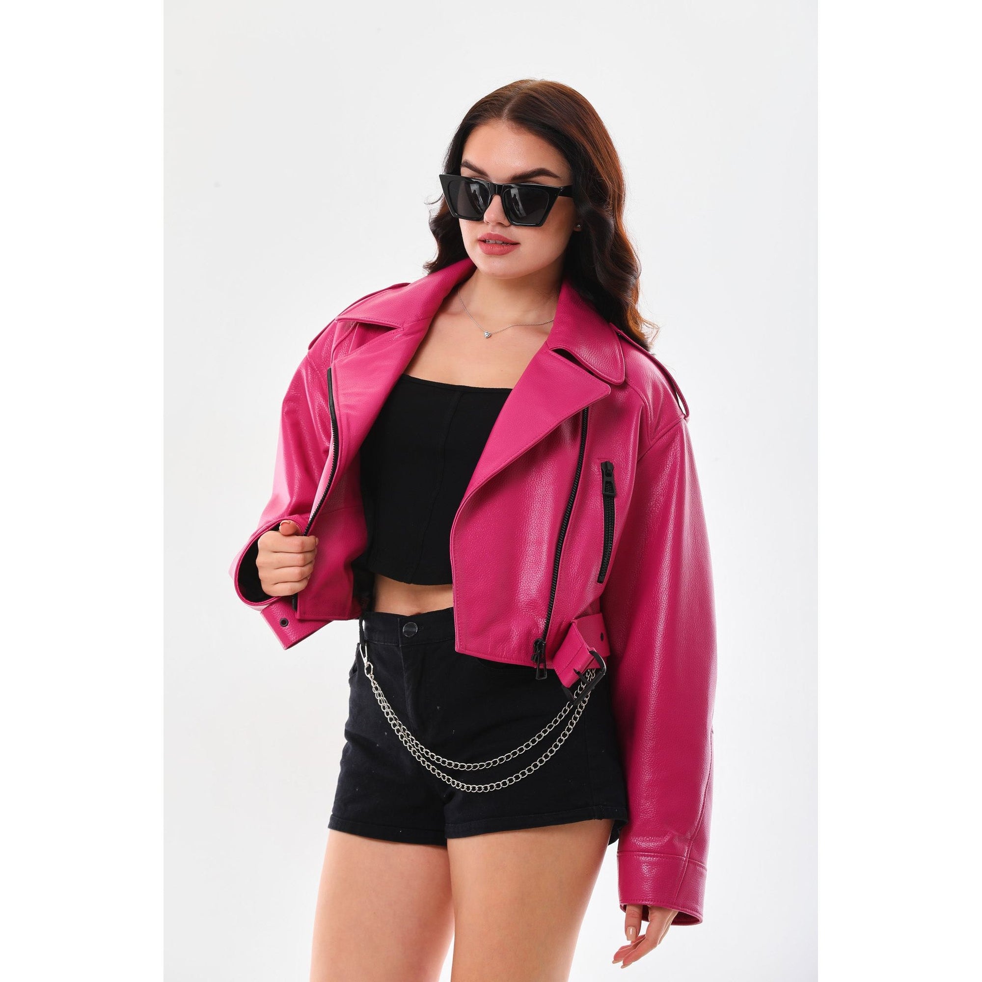 The Blaze Fuchsia Leather Women Jacket