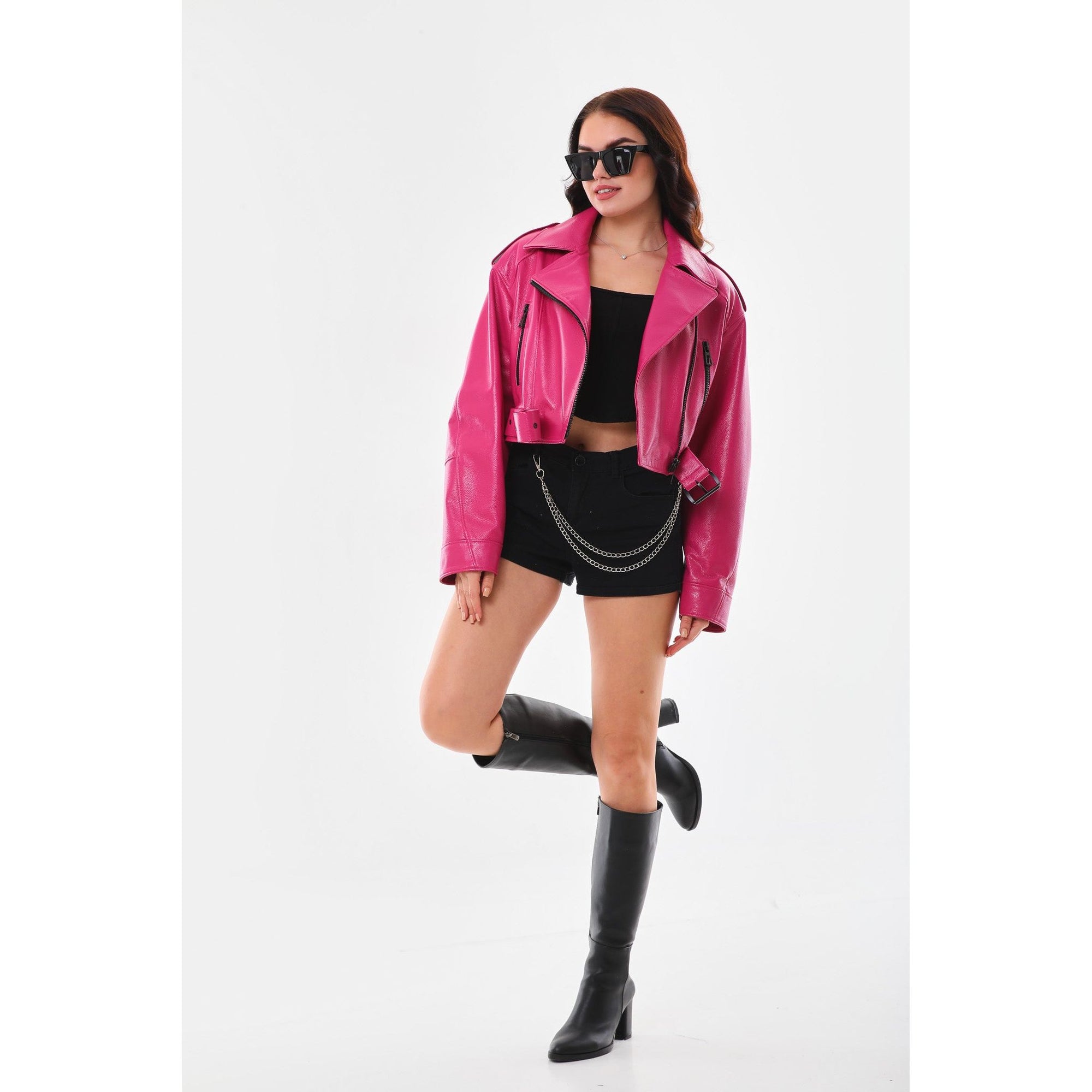 The Blaze Fuchsia Leather Women Jacket