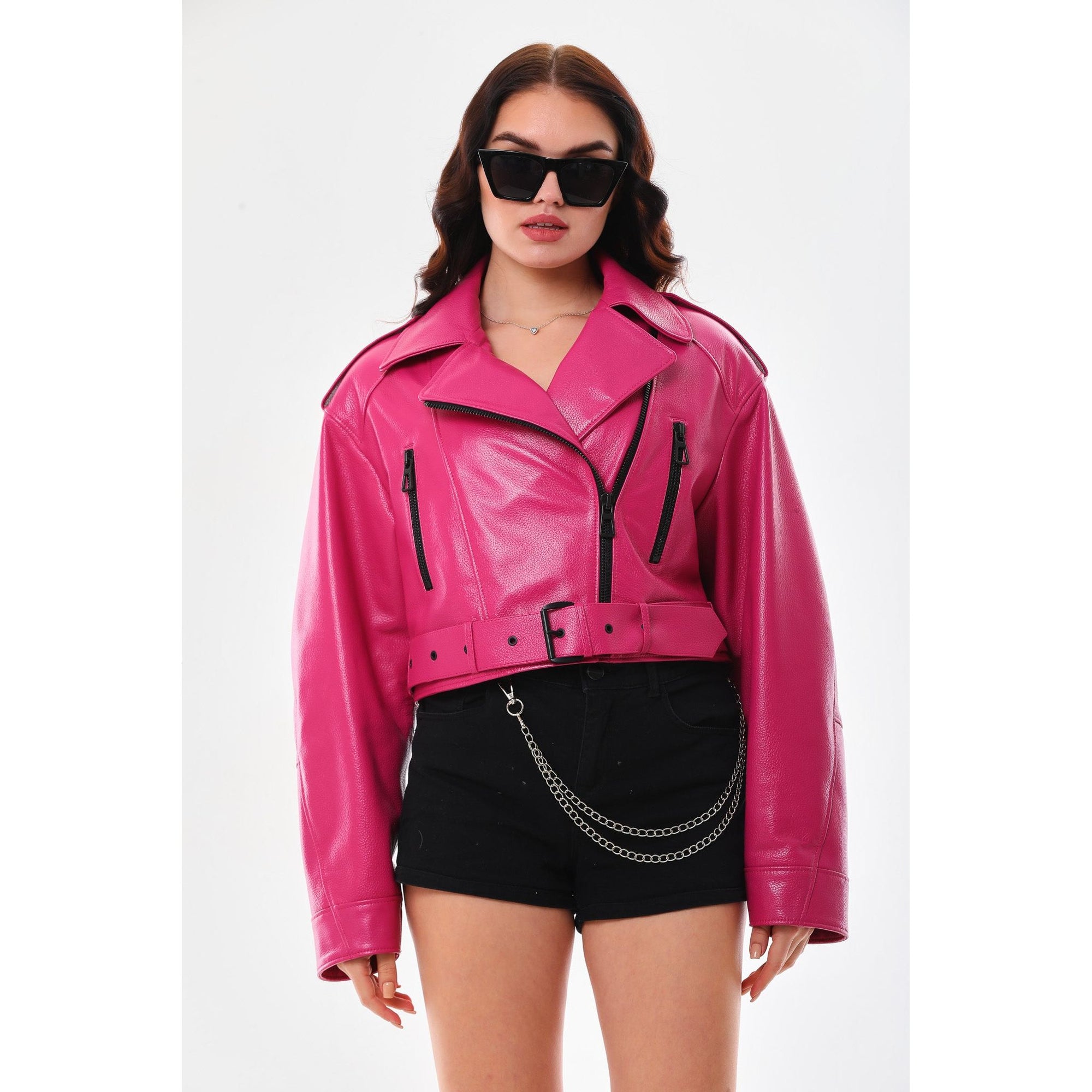 The Blaze Fuchsia Leather Women Jacket