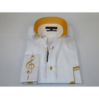Mens AXXESS Musician Singer Cotton Shirt Turkey Musical Notes 724-23 White Gold