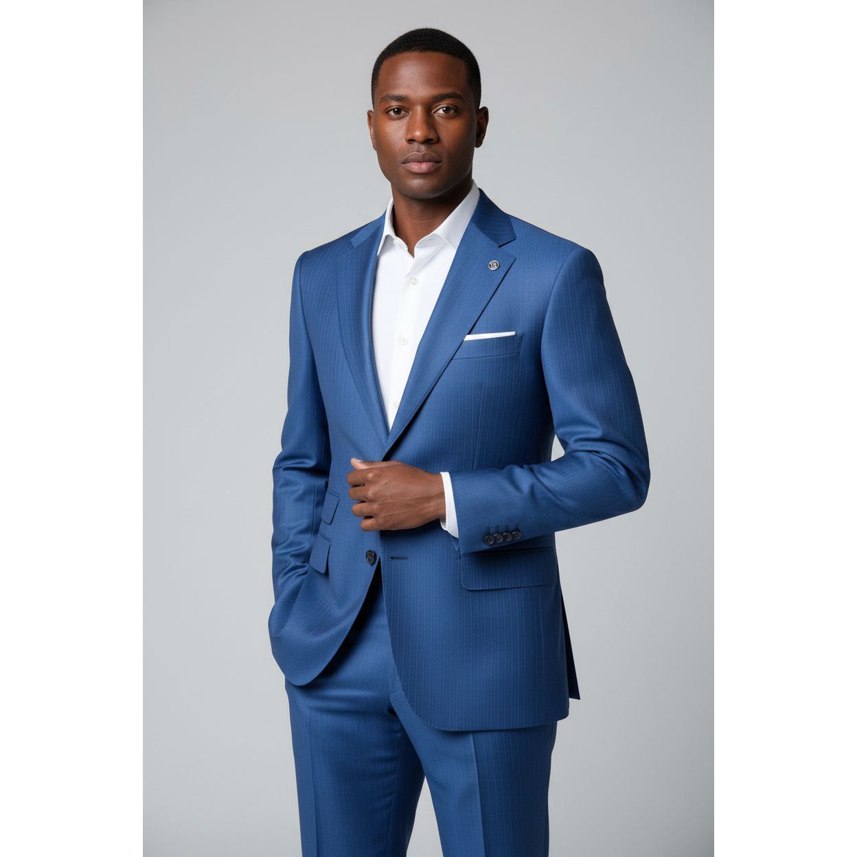 Men's Fabio Matteo Turkish Suit Super 160's Italian Wool FB222 #15 Blue Stripe