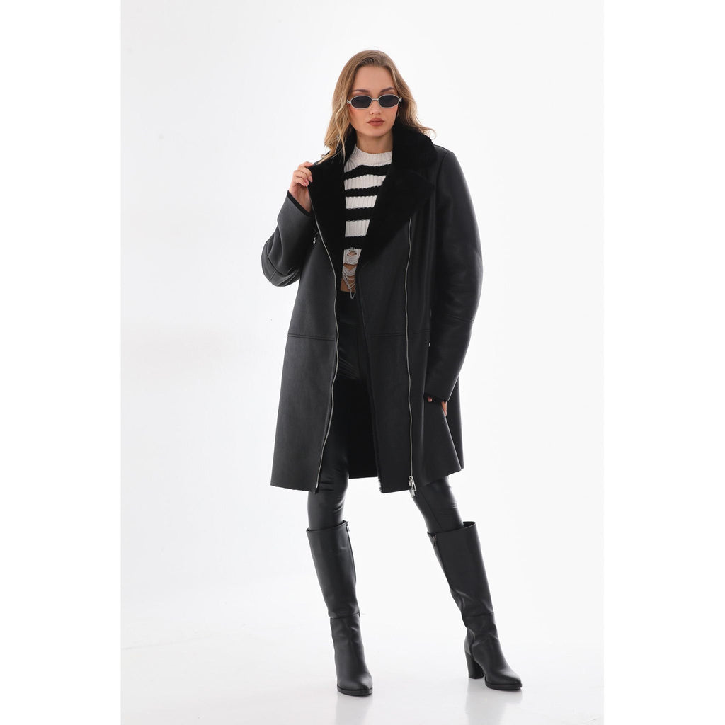Vinci The Onyx Black Shearling & Fox Fur Leather Women Jacket
