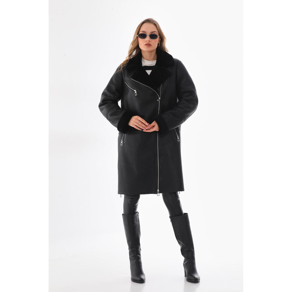 Vinci The Onyx Black Shearling & Fox Fur Leather Women Jacket