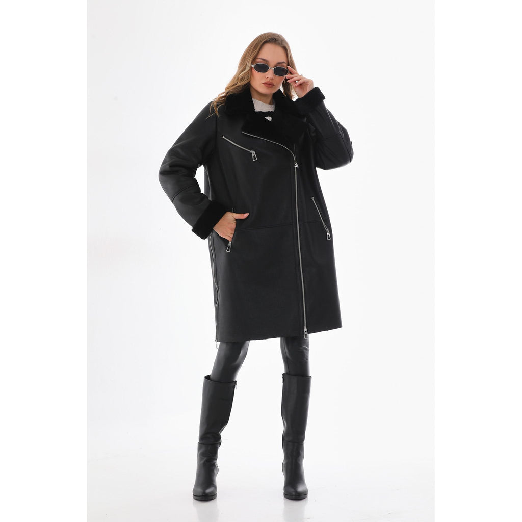 Vinci The Onyx Black Shearling & Fox Fur Leather Women Jacket