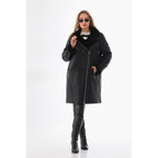 Vinci The Onyx Black Shearling & Fox Fur Leather Women Jacket