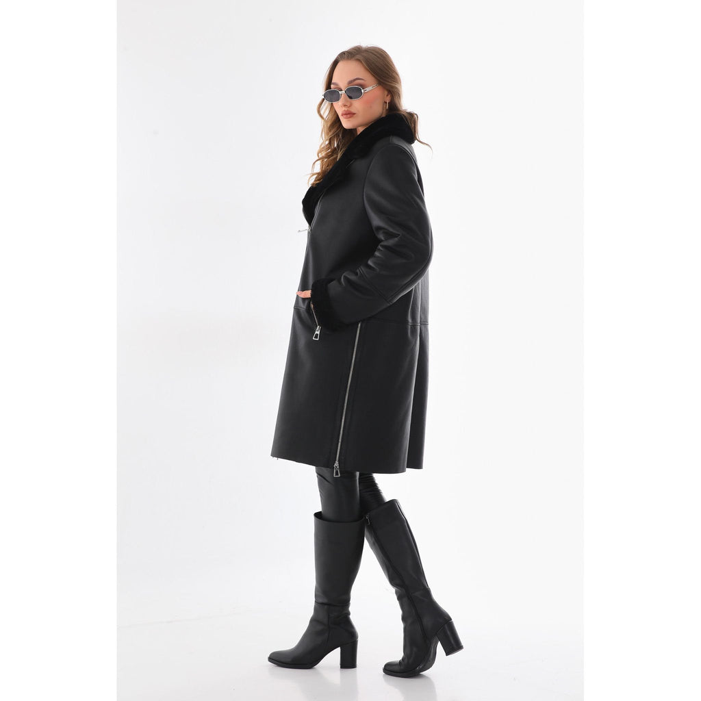 Vinci The Onyx Black Shearling & Fox Fur Leather Women Jacket