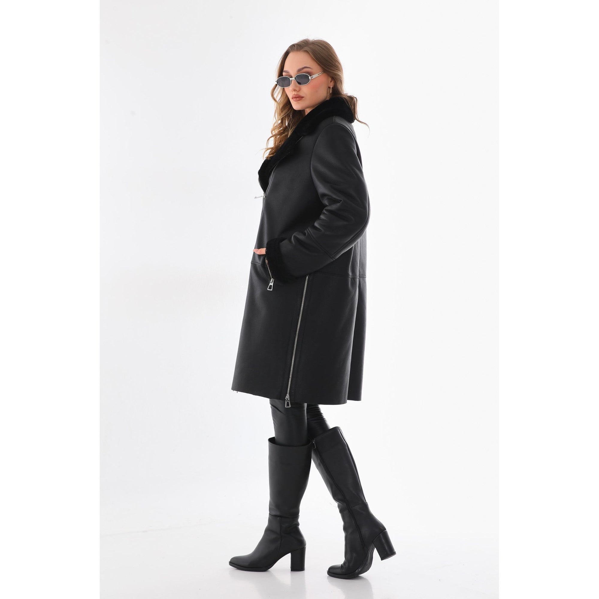 Vinci The Onyx Black Shearling & Fox Fur Leather Women Jacket