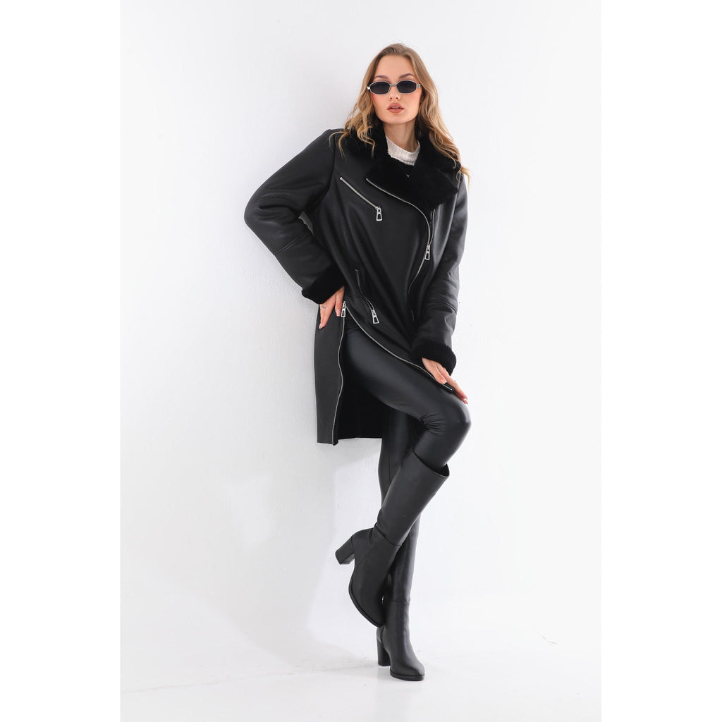 Vinci The Onyx Black Shearling & Fox Fur Leather Women Jacket
