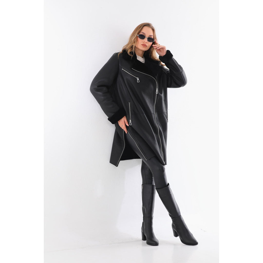Vinci The Onyx Black Shearling & Fox Fur Leather Women Jacket