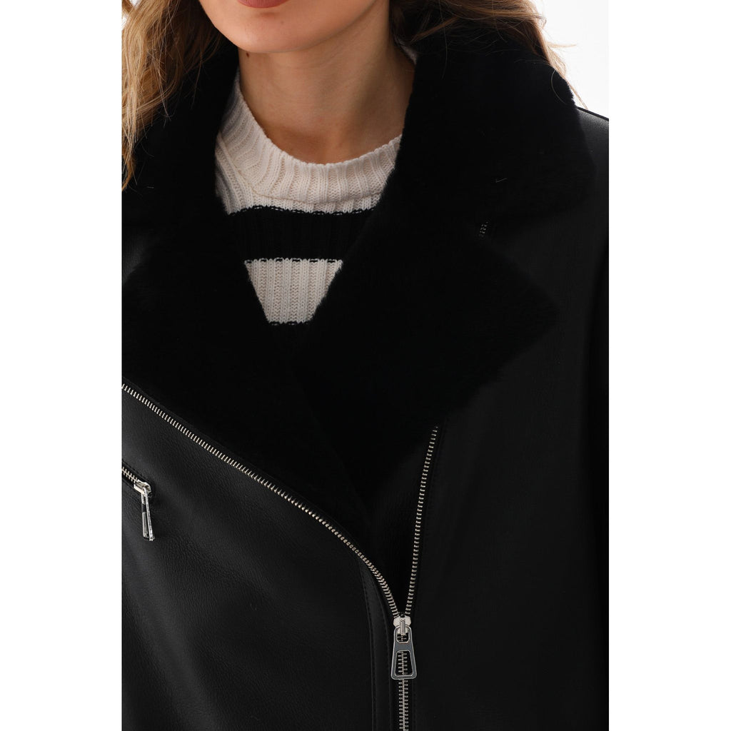 Vinci The Onyx Black Shearling & Fox Fur Leather Women Jacket