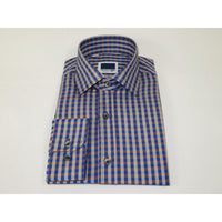 Men's Sports Dress Shirt MARCUZZI Turkey 100% Soft Cotton Marc8 Brown Checker