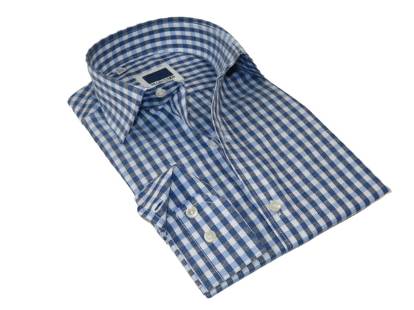 Men's Sports Dress Shirt MARCUZZI Turkey 100% Soft Cotton Marc7 Blue Checker