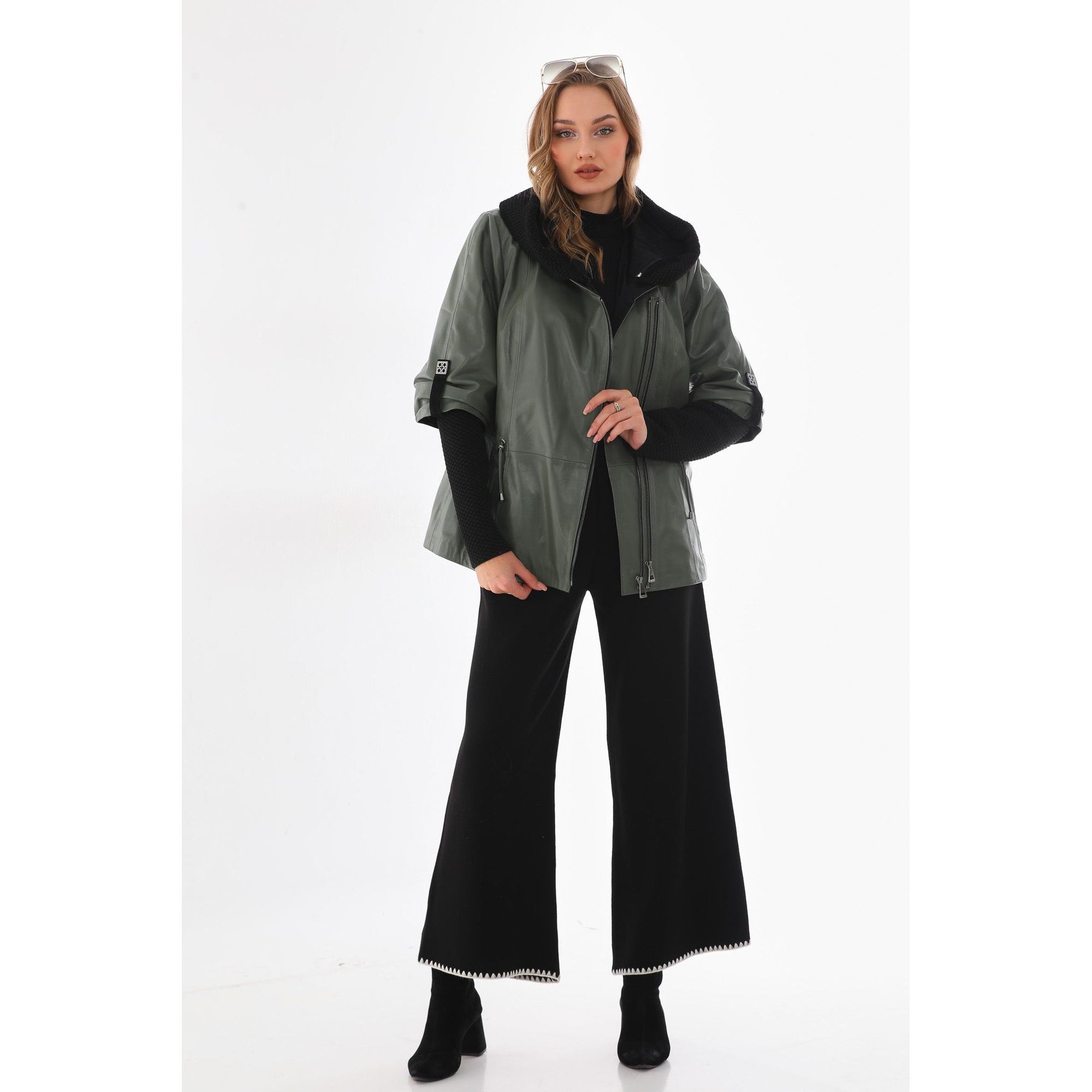 The Hudson Olive Green Leather Women Jacket