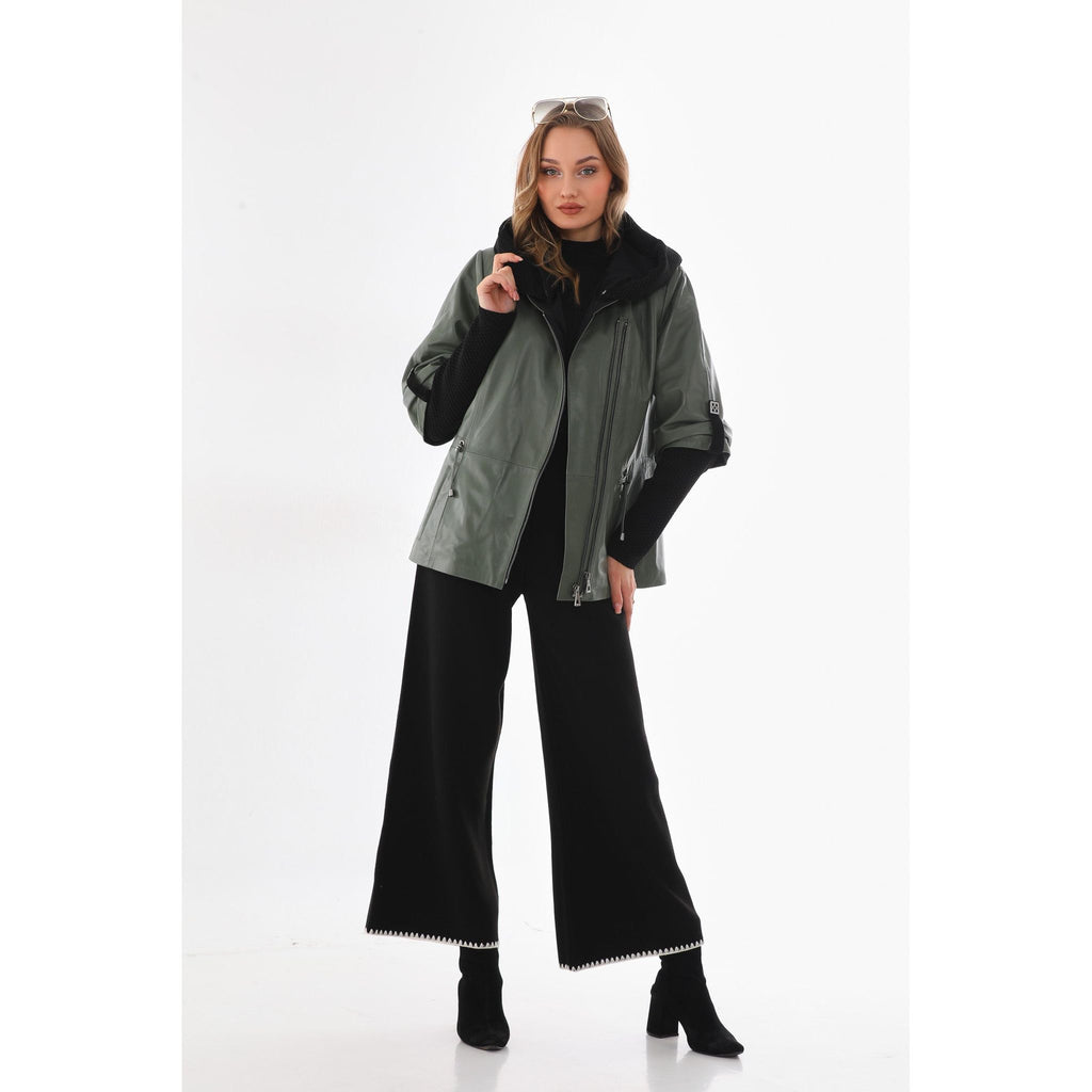 The Hudson Olive Green Leather Women Jacket