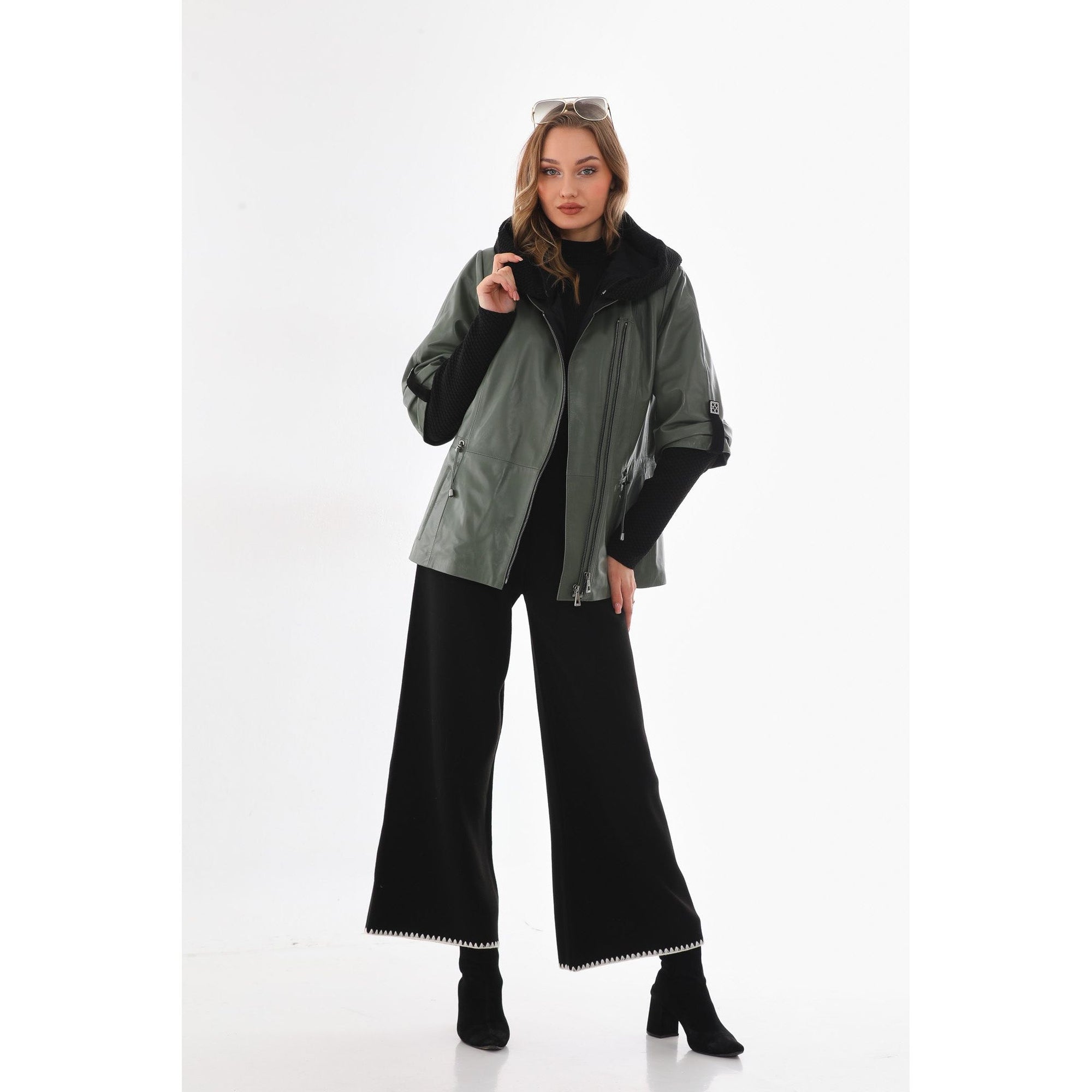 The Hudson Olive Green Leather Women Jacket
