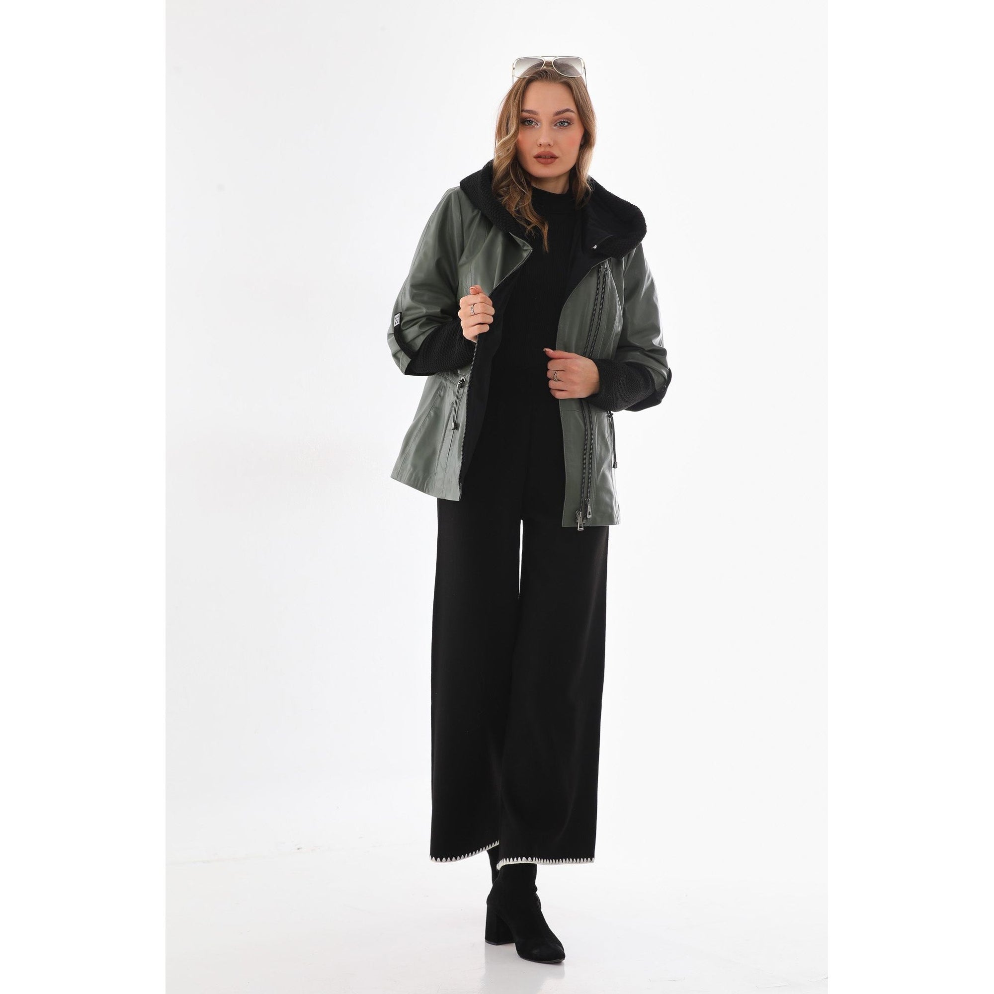 The Hudson Olive Green Leather Women Jacket