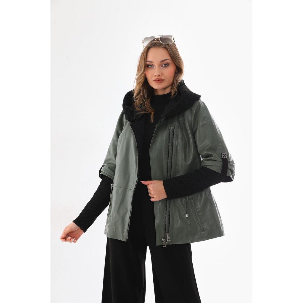 The Hudson Olive Green Leather Women Jacket