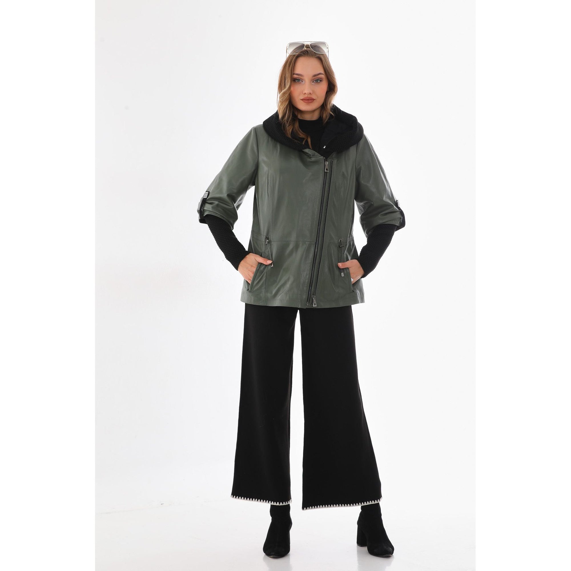The Hudson Olive Green Leather Women Jacket