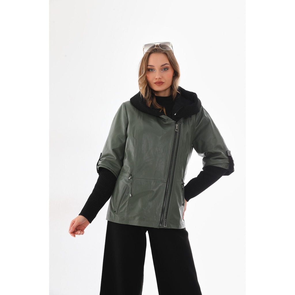 The Hudson Olive Green Leather Women Jacket