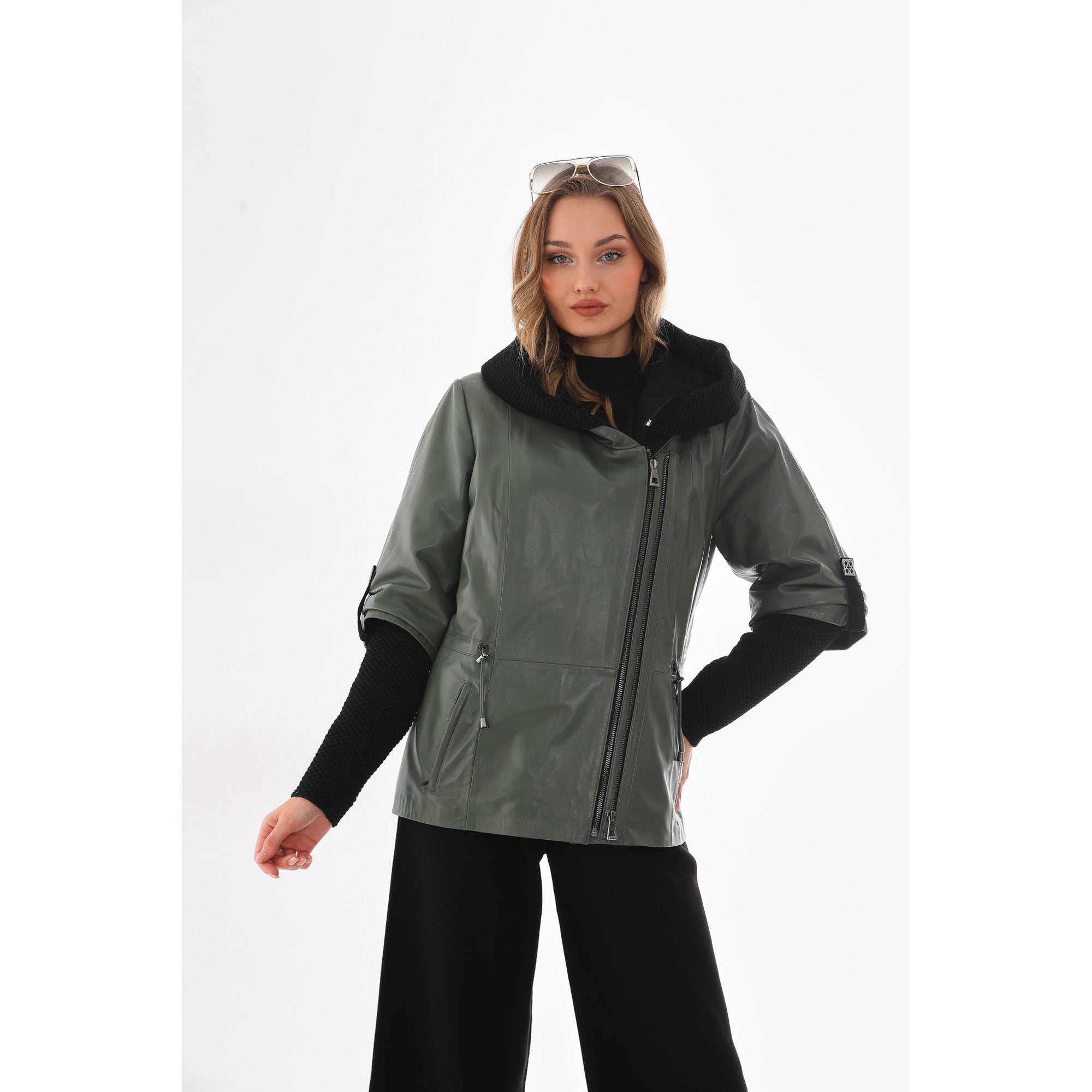The Hudson Olive Green Leather Women Jacket