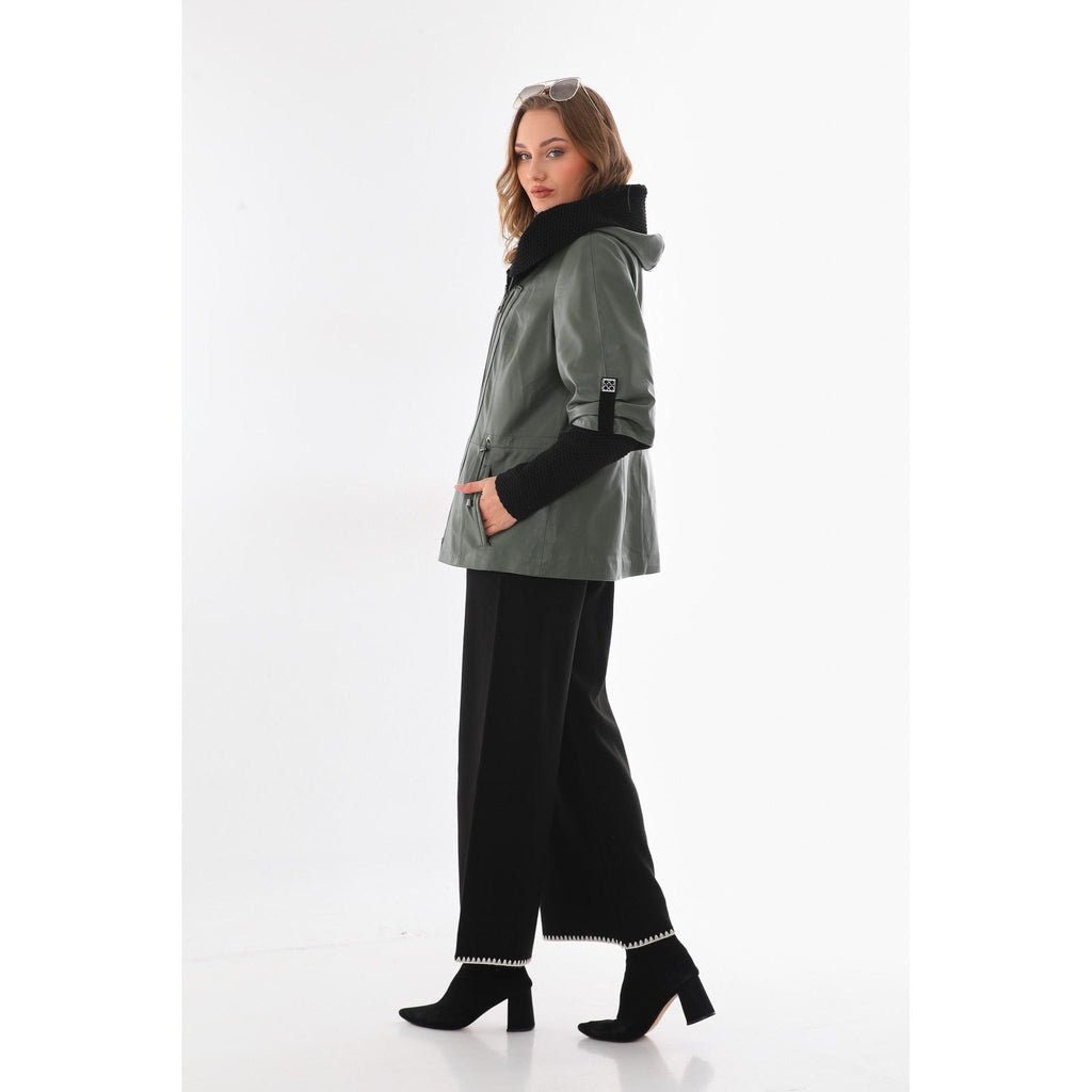 The Hudson Olive Green Leather Women Jacket