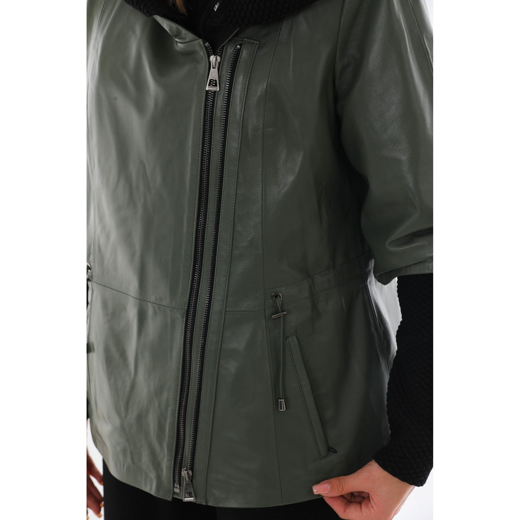 The Hudson Olive Green Leather Women Jacket