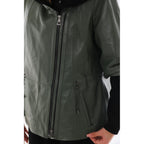 The Hudson Olive Green Leather Women Jacket