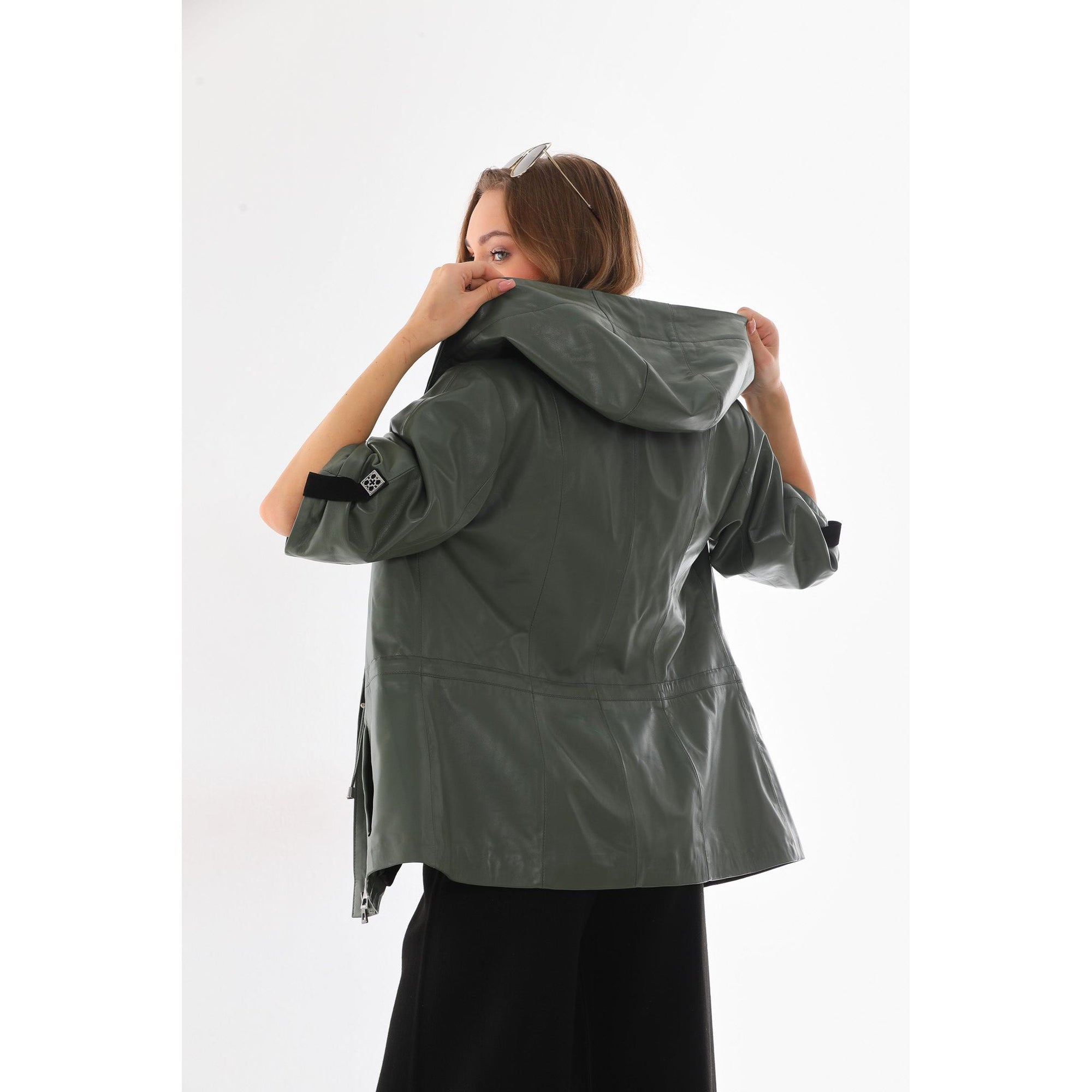 The Hudson Olive Green Leather Women Jacket