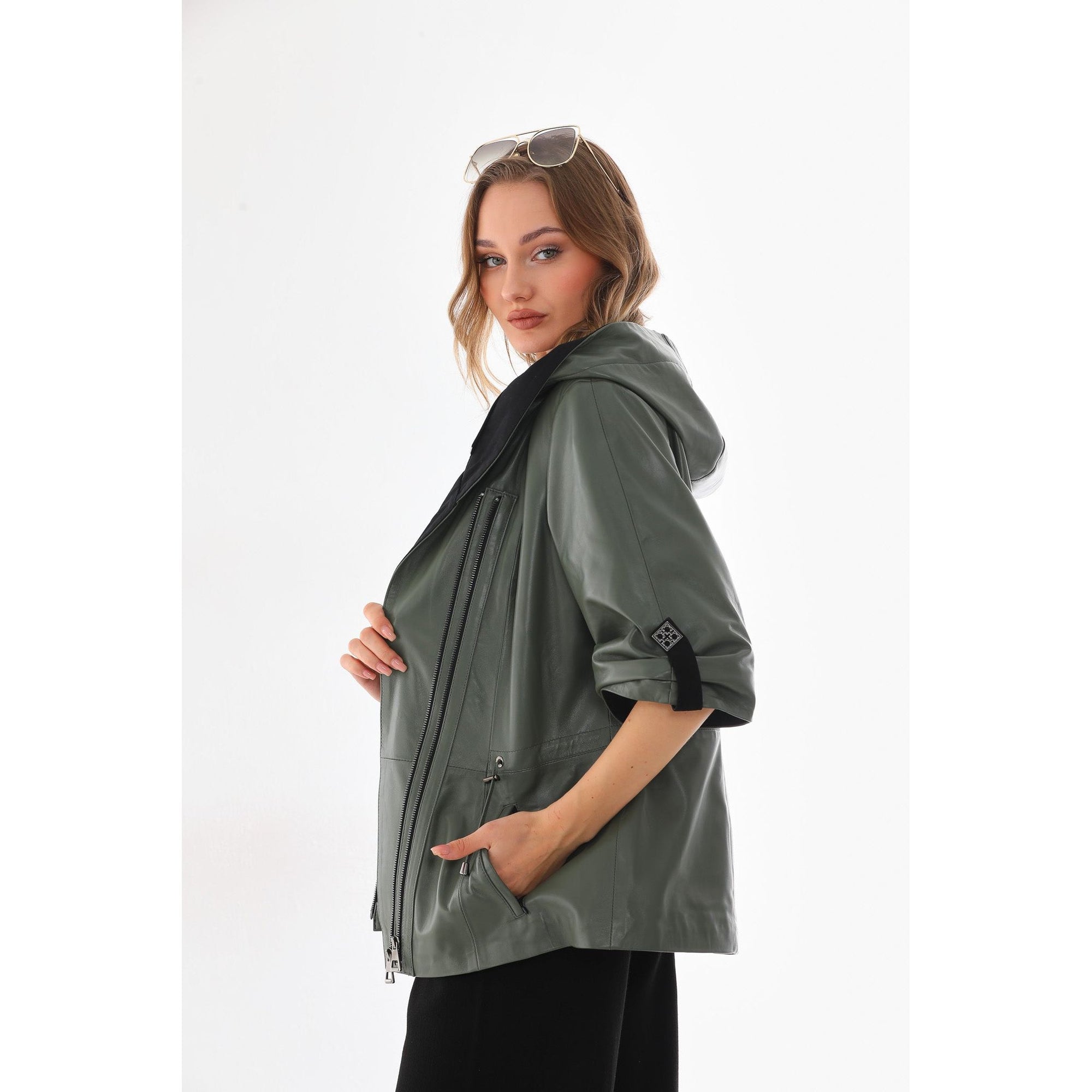 The Hudson Olive Green Leather Women Jacket