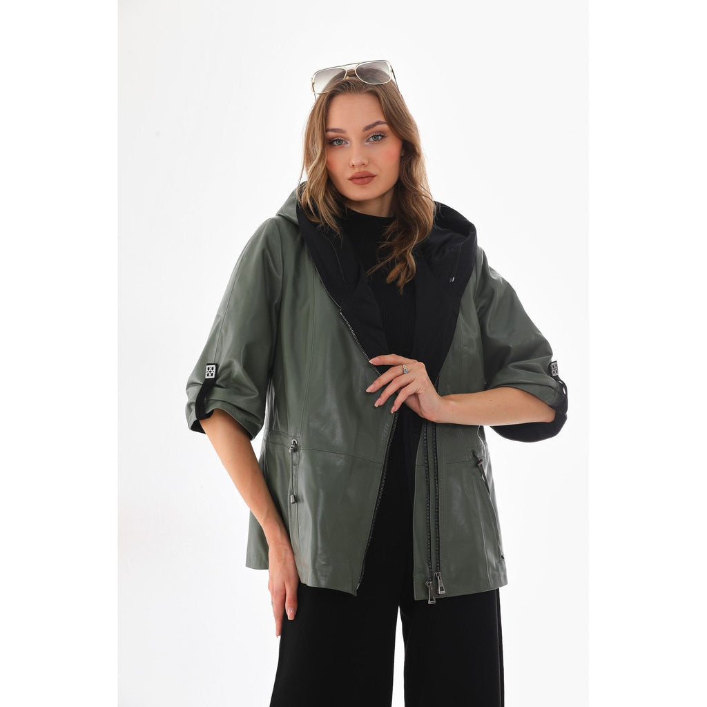 The Hudson Olive Green Leather Women Jacket