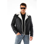 Vinci The Cortina Black Shearling Leather Men Jacket