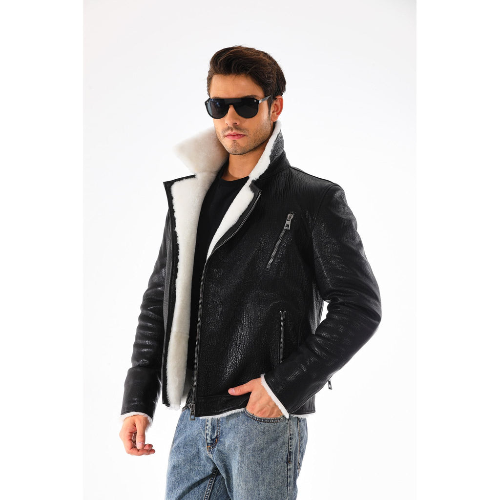 Vinci The Cortina Black Shearling Leather Men Jacket