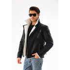 Vinci The Cortina Black Shearling Leather Men Jacket